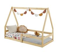 IDIMEX Letto per bambini LUSIA a forma di casa, 80 x 160 cm, in legno di pino naturale, con protezione anti-caduta, ideale per dormire e giocare, letto a pavimento, Montessori