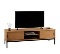 IDIMEX Lowboard - Mobile per TV Selma, design industriale, con 2 ante scorrevoli, 1 scomparto aperto, in pino massiccio, tinto / cerato