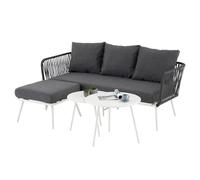 IDIMEX Mykonos - Sala da giardino a 3 posti, poggiapiedi, colore: bianco/grigio, resistente all'acqua con cuscino in poliestere, ideale per lounge, balcone, terrazzo. Include divano, mobili da