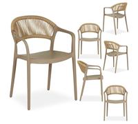 IDIMEX Narciso - Set di 6 sedie da giardino impilabili, champagne, resistenti alle intemperie, schienale con dettagli Rope, resistente ai raggi UV, per balcone e terrazza, mobili da giardino dal