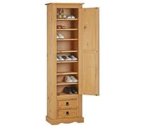 IDIMEX Scarpiera Tequila in pino massiccio, bella scarpiera con 2 cassetti in tinto / cerato, pratico portascarpe con 8 scomparti, armadio senza tempo con accessori decorativi neri