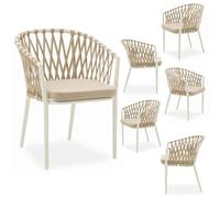 IDIMEX Sedia da giardino Sunny Set da 6 pezzi, bianco/champagne, robuste sedie da esterno con rivestimento Rope. Cuscino impermeabile, struttura in alluminio verniciato a polvere.
