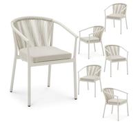 IDIMEX Sedia da giardino TAVOLO, set da 6 pezzi, bianco crema, struttura in alluminio resistente alle intemperie, con schienale e cuscino, impilabile, facile da pulire, moderna poltrona da giardino