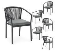IDIMEX Sedia da giardino TAVOLO, set da 6 pezzi, colore antracite, struttura in alluminio resistente alle intemperie, con schienale e cuscino, impilabile, facile da pulire, moderna poltrona da