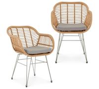 IDIMEX Set di 2 sedie da giardino Paramo in polyrattan, naturale/grigio - moderna sedia da pranzo effetto rattan, sedia da cucina con cuscino da seduta, sedia in vimini con robusta struttura in