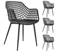 Idimex - Set di 4 sedie Sevilla per sala da pranzo o cucina, design retrò, con braccioli, cover in plastica nera e 4 piedi in metallo laccato nero