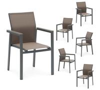 IDIMEX Set di 6 sedie da giardino Windy, colore grigio/marrone, robuste mobili per terrazze, resistenti, adatte per esterni, materiale a rete traspirante, resistente alle intemperie, ideale per