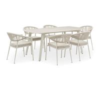 IDIMEX Set di mobili da giardino con 1 tavolo e 6 sedie, dimensioni tavolo 180 x 90 x 75, bianco crema, in alluminio verniciato a polvere con robusto piano in ceramica, resistente alle intemperie con