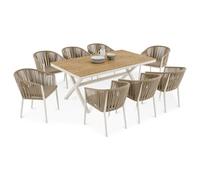 IDIMEX Set di mobili da giardino ISOLA con 8 sedie, bianco/beige, set da pranzo resistente alle intemperie, tavolo da giardino 180 x 100 cm, con piano in WPC e sedie da giardino impilabili, con