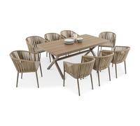 IDIMEX Set di mobili da giardino ISOLA con 8 sedie, champagne, resistente alle intemperie, tavolo da giardino, 180 x 100 cm, con piano in WPC e sedie da giardino impilabili, con cuscino per terrazza e