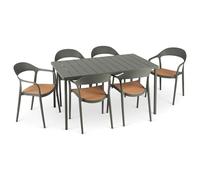 IDIMEX Set di mobili da giardino Lavanda, 1 tavolo e 6 sedie, grigio - Set di sedute per esterni, resistente ai raggi UV, tavolo in alluminio, sedie in polyrattan & effetto intrecciato, per balcone