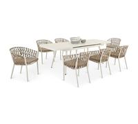IDIMEX Set di mobili da giardino Sunny con tavolo da pranzo estraibile e 8 sedie, tavolo da pranzo, struttura in alluminio bianco, rivestimento in corda delle sedie in beige, set da pranzo con cuscino