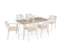IDIMEX Set di mobili da giardino VOLONTE 1 tavolo 6 sedie, beige - sedere resistente alle intemperie con piano in vetro e copertura per giardino, terrazza, balcone