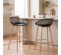 IDIMEX Sgabello da bar IREK dal design retrò, comodo sgabello in confezione da 2, pratica sedia da bistrot in plastica, colore nero