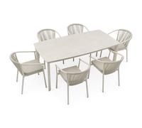 IDIMEX TAVOLO - Set di mobili da giardino con 6 sedie e tavolo, 180 x 90 cm, tavolo da giardino con piano in pietra, per esterni, sedie con rivestimento in rope, resistente alle intemperie, per