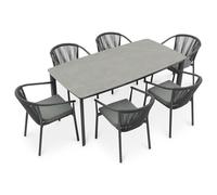 IDIMEX TAVOLO - Set di mobili da giardino con 6 sedie e tavolo, 180 x 90 cm, tavolo da giardino con piano in pietra, per esterni, sedie con rivestimento in rope, resistente alle intemperie, per