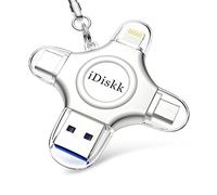 IDiskk - Disco Lightning certificato 128 GB MFi per iPhone, 4 in 1, memoria USB per iPhone/iPad Pro/Mac/PC, lettore di foto Cle USB iphone per dispositivi iOS/USB-C e telefoni Androrid