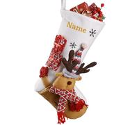 iDIY Calza Natale Personalizzata - Calza Natalizia con Nome, Morbida Peluche, Babbo Natale, Renne, Pupazzo di Neve - Renne