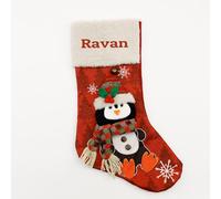iDIY Calze di Natale Personalizzate con Nome - Nome Personalizzato, Cotone e Lino, Babbo Natale 3D, Gnomi, Pinguino, Pupazzo di Neve, Renne - Pinguino