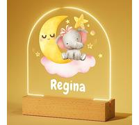 iDIY Lampada Personalizzata con Nome - Lampada Notturna per Bambini, Regalo Neonato, Idea Battesimo Bimbo, Nascita Bimba - Elefantino