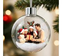 iDIY Pallina di Natale 3D Personalizzata con Foto - Decorazione Albero Natale con Foto Famiglia - Globo di Neve Acrilico da Appendere - Regalo Nata per Famiglia, Coppie, Bambini, Animali Domestici