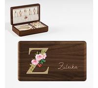 iDIY Portagioie in legno personalizzato portagioie donna da camera con monogrammi e nomi per orecchini anelli collane Regali ideali per compleanno, Natale e per mamma, fidanzata e ragazza Noce