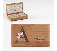 iDIY Portagioie in legno personalizzato portagioie donna da camera con monogrammi e nomi per orecchini anelli collane Regali di compleanno e di Natale per la mamma e le amiche legno di ciliegio