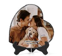 iDIY Regalo fotografico personalizzato - lavagna fotografica personalizzata, cornice personalizzata per foto in ardesia, regalo a forma di roccia quadrata in ardesia fotografica