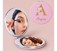 iDIY Specchio tascabile personalizzato pieghevole 1X/10X - specchio cosmetico con illuminazione con nome e monogramma, regalo da donna personalizzato