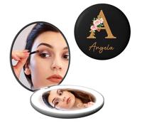 iDIY Specchio tascabile personalizzato pieghevole a LED con 1X/10X - specchio cosmetici con illuminazione con nome e monograma, regalo da donna personalizzato