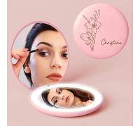 iDIY Specchio tascabile personalizzato pieghevole a LED con ingrandimento 1X/10X - specchio cosmetico con illuminazione con nome e fiori, regalo da dona personalizzato