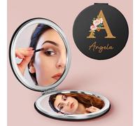iDIY Specchio tascabile personalizzato pieghevole con ingrandimento 1X/10X -cosmetico con illuminazione con nome e monogramma, regalo da donna personalizzato