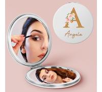 iDIY Specchio tascabile personalizzato pieghevole con ingrandimento 1X/10X - specchio cosmetico con nome e monogramma, regalo da donna personalizzato