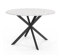 IDMarket - ALIX Tavolo da pranzo rotondo per 6 persone con gamba a ragno nera e piano effetto terrazzo SIMONE 110 cm