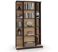 IDMarket - ALPHONSE Libreria scorrevole in legno e nero a 5 livelli e 15 nicchie