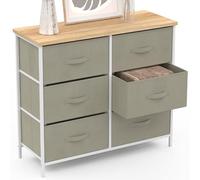 IDMarket - Arcón ALTA 80 cm 6 cajones en tejido gris claro con tapa efecto madera
