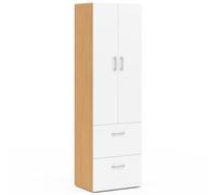 IDMarket - Armadio a 2 ante JULIANA bianco e legno 50 cm Armadio con 2 cassetti