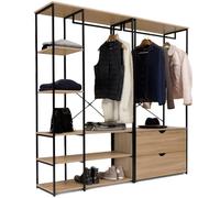 IDMarket - Armadio componibile con doppio guardaroba, ripiani e 2 cassetti L. 170 cm DETROIT design industriale