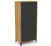 IDMarket - Armadio guardaroba guardaroba Ester 2 ante in metallo nero e contorno legno Design industriale