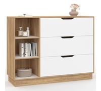IDMarket - Cassettiera 3 cassetti e 3 nicchie OXANA faggio e bianco