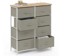 IDMarket - Cassettiera 8 cassetti in Tessuto Alta 80 cm Grigio Chiaro e Vassoio Effetto Legno Design Industriale