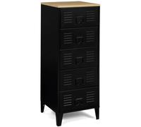 IDMarket - Cassettiera a 5 cassetti Ester 40 cm metallo Nero e ripiano in legno di faggio Design industriale