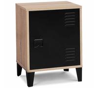 IDMarket - Comodino Ester Effetto Legno con 1 Anta in Metallo Nero, Design Industriale