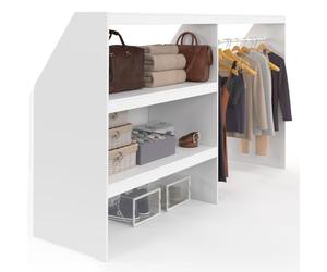 IDMarket - Complesso guardaroba sotto tetto inclinato con scaffale a 2 livelli e armadio estensibile TOMI 195 x 50 x 70/110 cm bianco