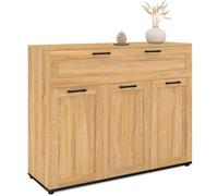 IDMarket - Credenza 100 cm VITO 3 ante e 1 cassetto in legno di faggio e maniglie nere