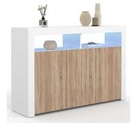 IDMarket - Credenza 110 cm ELIGHT 3 porte con LED e nicchie Bianco e Legno Faggio