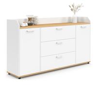 IDMarket - Credenza 140 cm JABA 4 porte con bordo bianco e ripiano in legno faggio