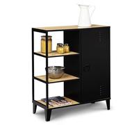 IDMarket - Credenza aggiuntiva a 3 ripiani e armadio in metallo nero e ripiano in legno 70 cm Ester Design Industriale
