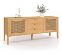 IDMarket - Credenza bassa EDHEN 140 cm, 2 ante e 3 cassetti, legno e vimini