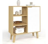 IDMarket - Credenza con 3 ripiani e armadio 70 cm FINN bianco e legno effetto faggio